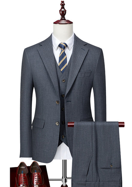 Men’s Dark Grey 3-Piece Suit Set with Side Slit
