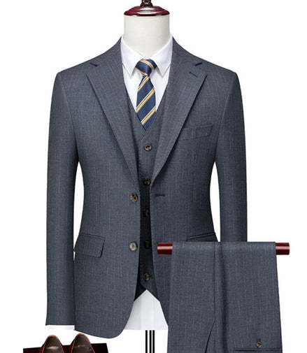 Men’s Dark Grey 3-Piece Suit Set with Side Slit