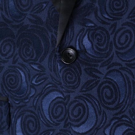 Men's 2-Piece Rose Jacquard Dark Blue Wedding Suit for Groom