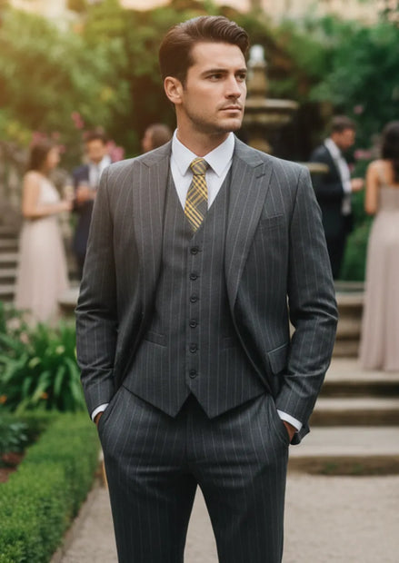 Men’s 3-Piece Slim Fit Plaid Suit Set for Business and Wedding