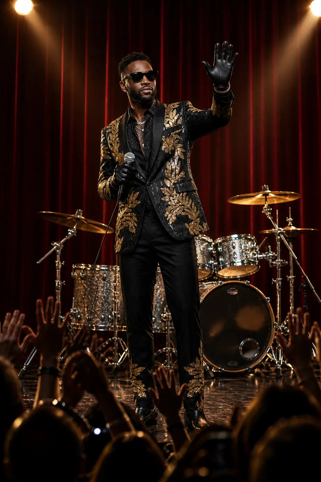 The Gilded Aurelius - Black & Gold Sequin 2-Piece Tuxedo Set