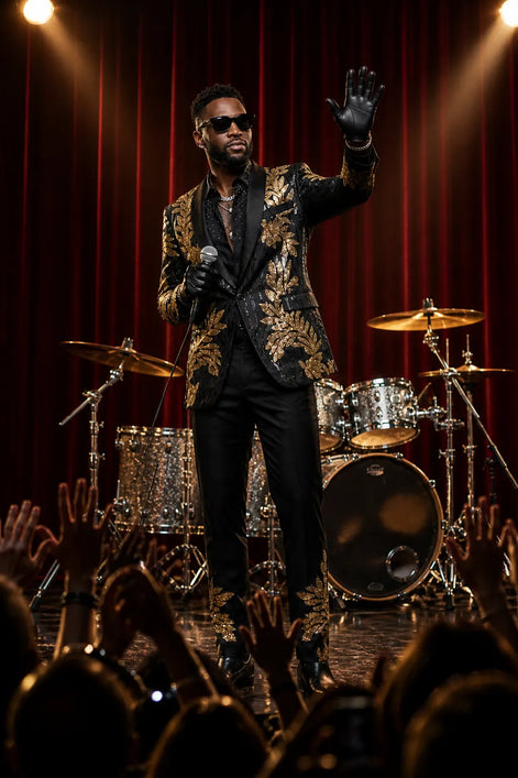 The Gilded Aurelius - Black & Gold Sequin 2-Piece Tuxedo Set