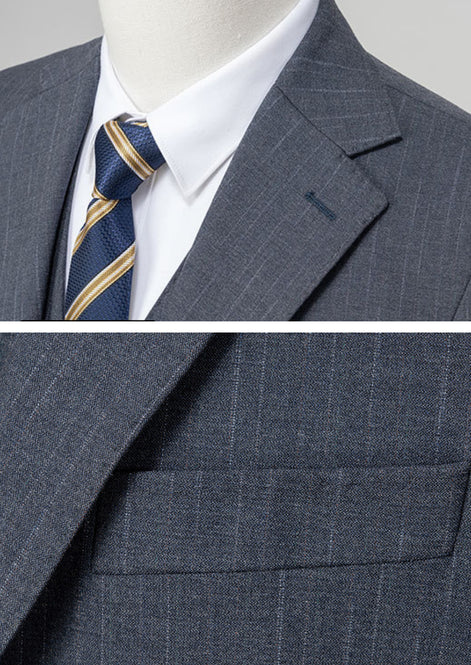 Men’s Dark Grey 3-Piece Suit Set with Side Slit