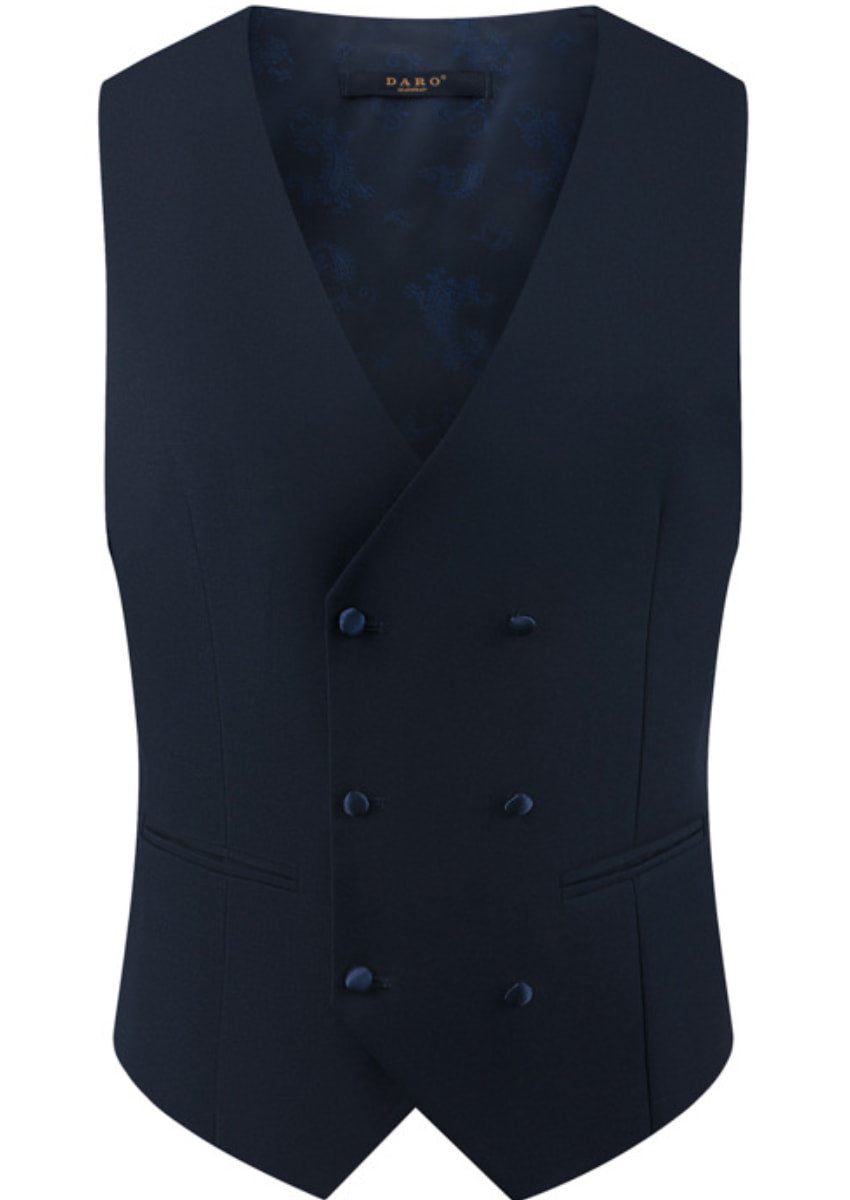 Navy double-breasted 6-button U-cut vest detail - Cobalt Starlight - Nevo Suits