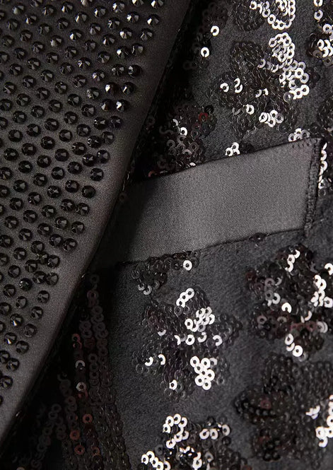 The Obsidian Galaxy - Black Sequin Velvet Dinner Jacket