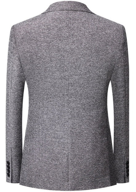 Men’s Silver Wool-Blend 3-Piece Suit with Flat Barge Collar