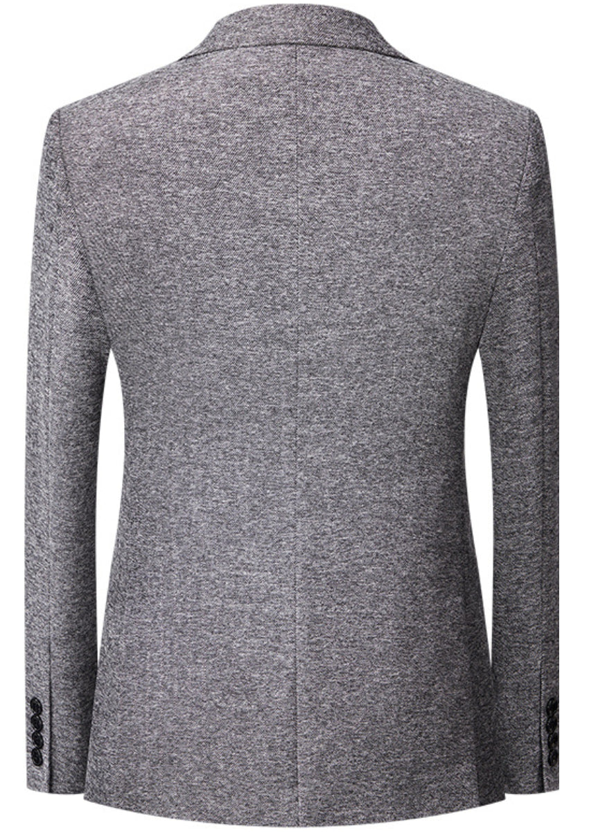Men’s Silver Wool-Blend 3-Piece Suit with Flat Barge Collar