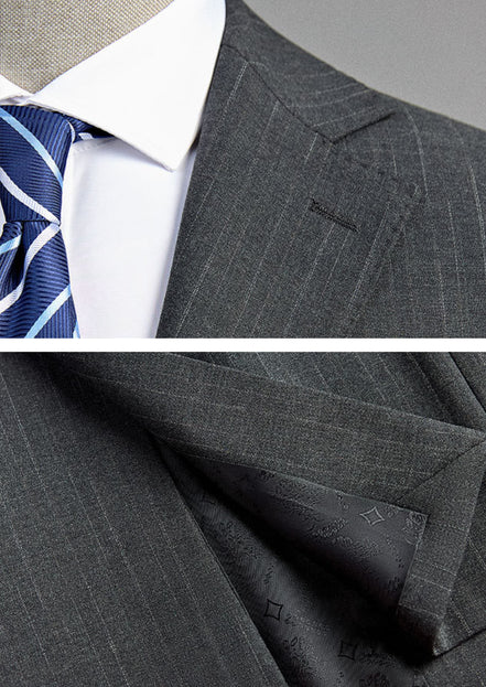 Men’s Two Button Gray Dark Pattern 3-Piece Suit