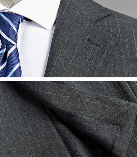 Men’s Two Button Gray Dark Pattern 3-Piece Suit