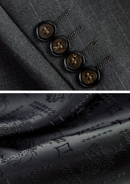 Men’s Two Button Gray Dark Pattern 3-Piece Suit