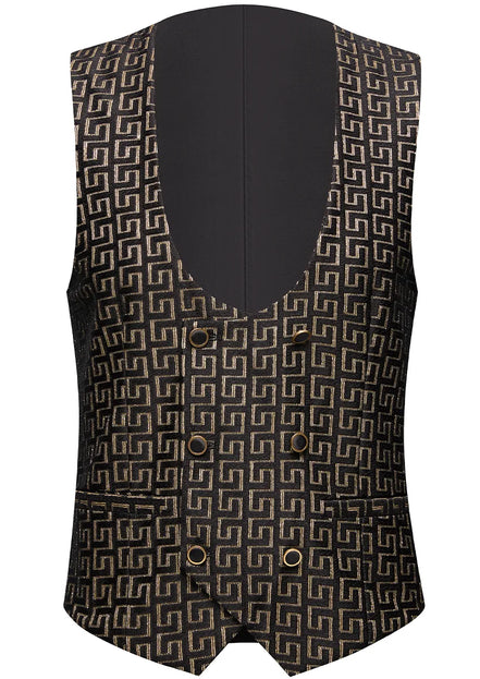 Men’s 3-Piece Black Tuxedo with Gold Embroidery and Barge Collar