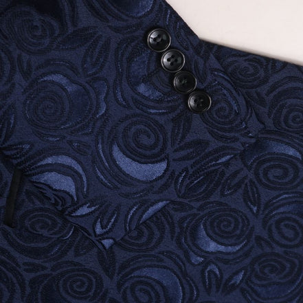Men's 2-Piece Rose Jacquard Dark Blue Wedding Suit for Groom