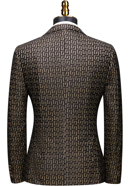 Men’s 3-Piece Black Tuxedo with Gold Embroidery and Barge Collar