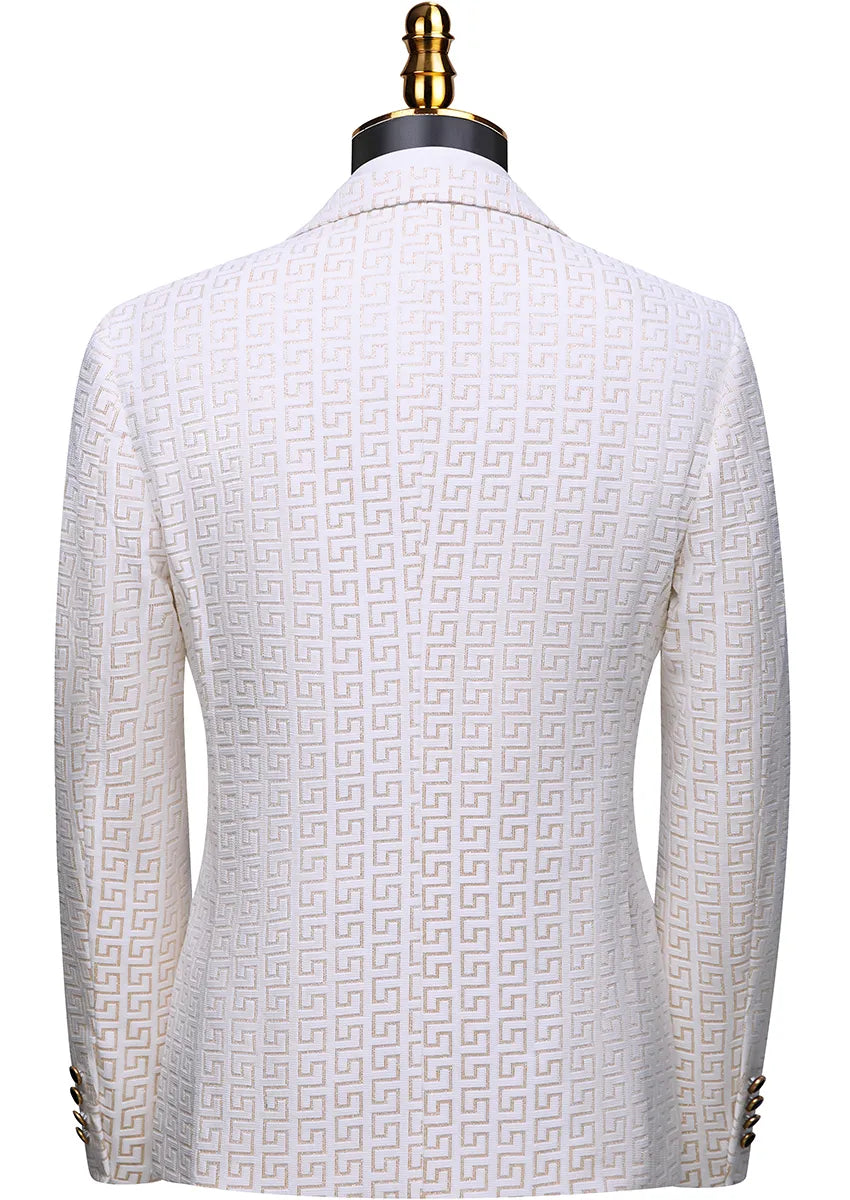Men’s Gold Brocade Peak Lapel Luxurious 3-Piece Suit