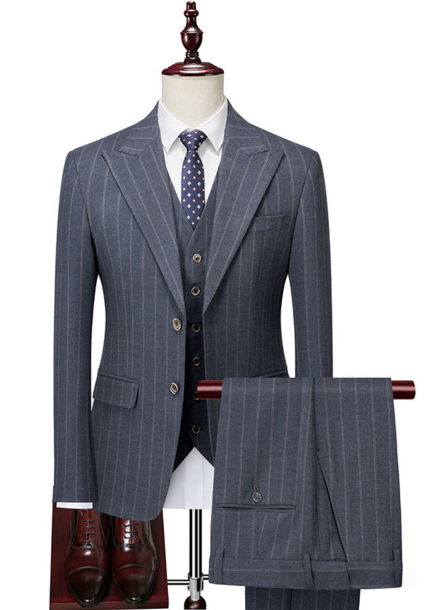 Men’s Striped Slim Fit Wedding Suit 3-Piece Set