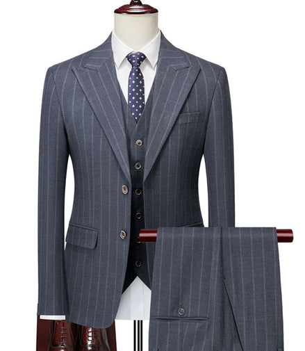 Men’s Striped Slim Fit Wedding Suit 3-Piece Set