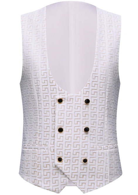 The Ivory Gatsby - Gold Geometric Jacquard Contrast Tuxedo Set