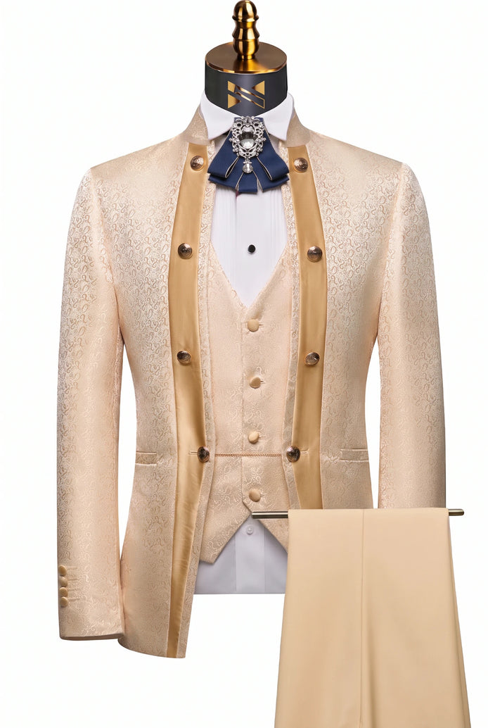 Amber Mirage - Champagne Paisley Jacquard 3-Piece Tuxedo