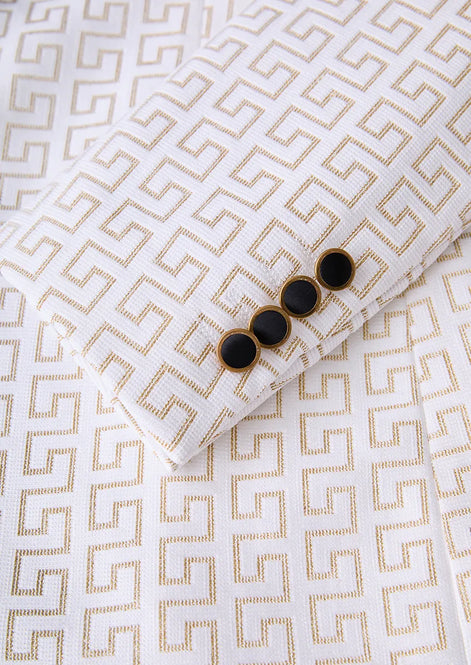 The Ivory Gatsby - Gold Geometric Jacquard Contrast Tuxedo Set
