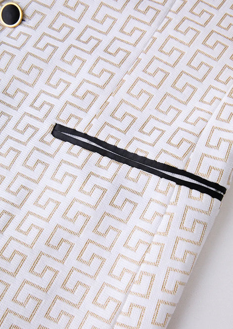 The Ivory Gatsby - Gold Geometric Jacquard Contrast Tuxedo Set