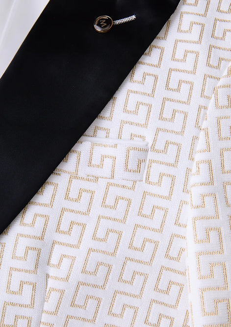 The Ivory Gatsby - Gold Geometric Jacquard Contrast Tuxedo Set