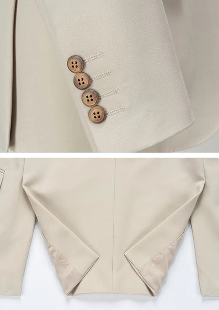 Men’s Beige Suit 3-Piece Set with Barge Collar