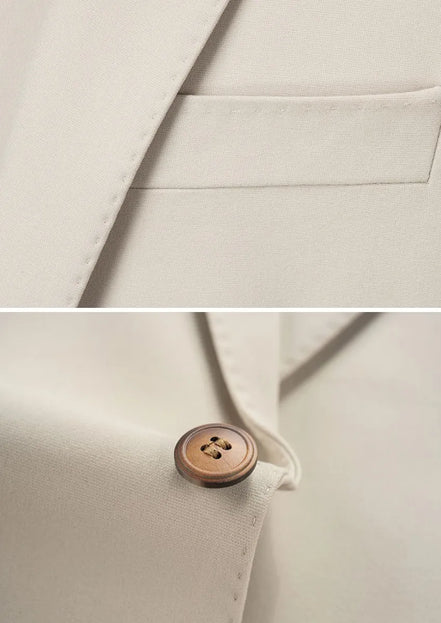 Men’s Beige Suit 3-Piece Set with Barge Collar