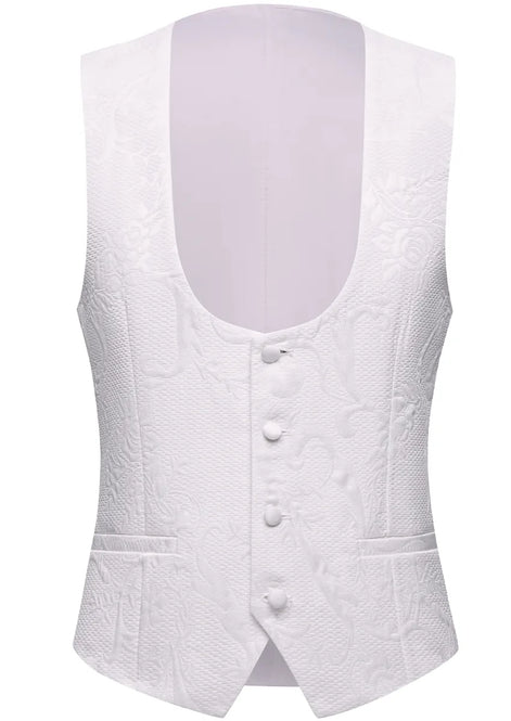 Matching white 3D jacquard single-breasted vest with U-cut neckline
