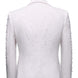 White tuxedo jacket back view showing pearl details and jacquard texture