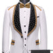White rose jacquard tuxedo 3-piece set with gold beaded trim front view - The Majestic Prince