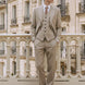 The Saharan Pinstripe - Khaki Herringbone 3-Piece Suit Set