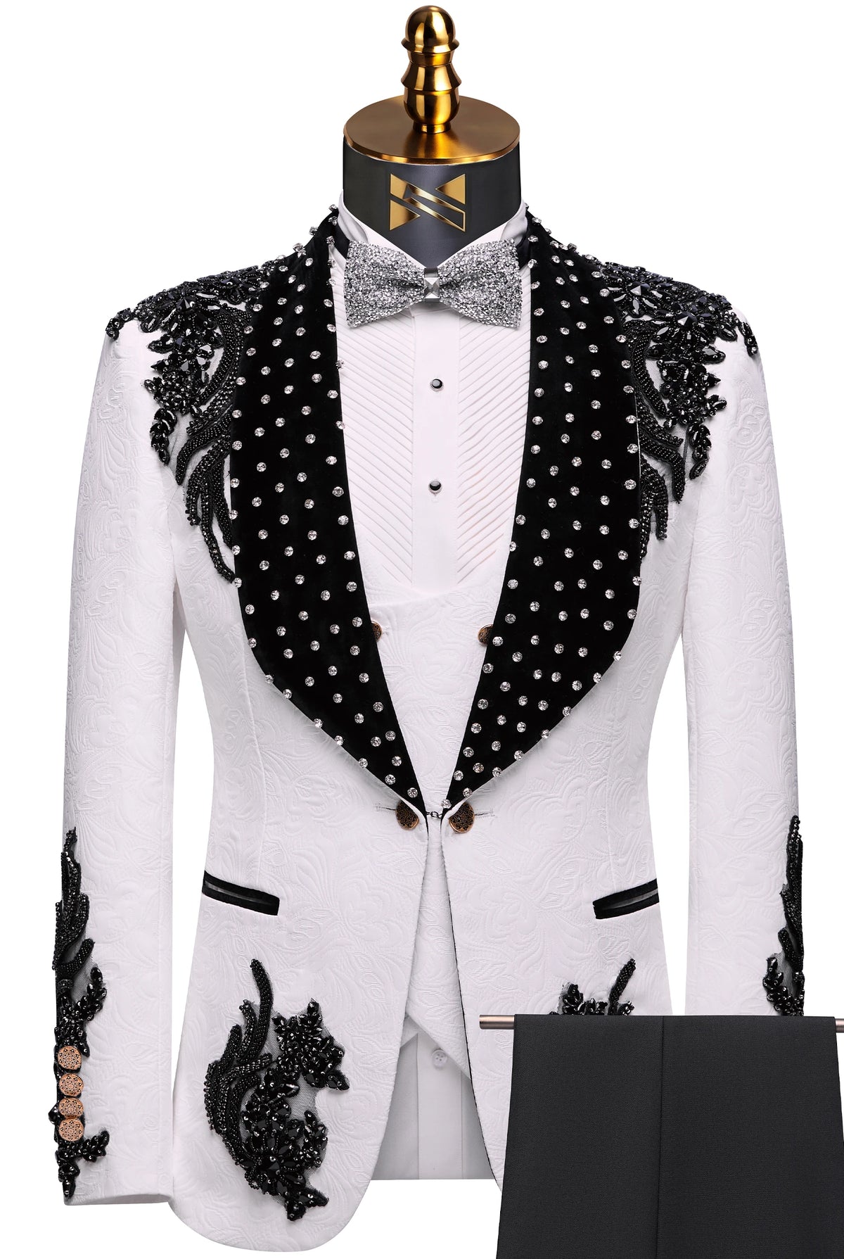 Arctic Vanguard - White & Black Wing Beaded 3-Piece Tuxedo