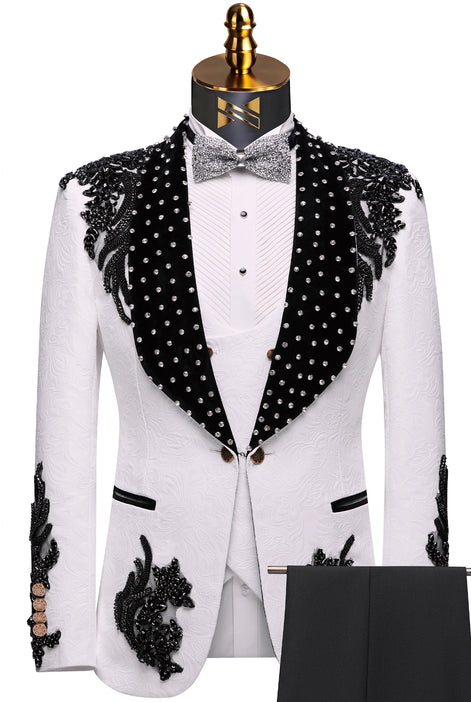 Arctic Vanguard - White & Black Wing Beaded 3-Piece Tuxedo