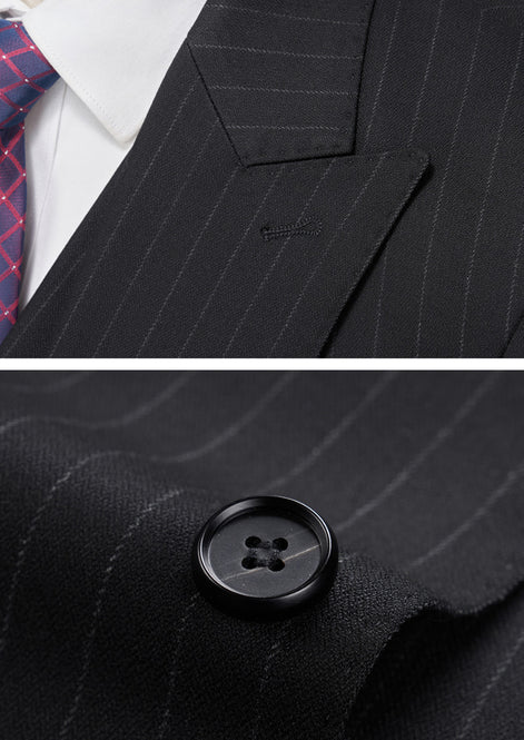 Men’s Black Pinstripe 3-Piece Suit Peak Lapel