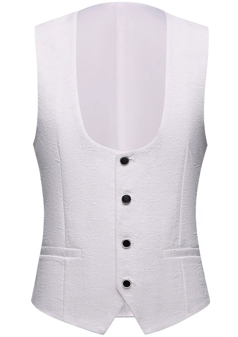 The Majestic Prince - White Rose Jacquard & Gold Beaded Contrast Tuxedo Set