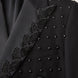 Close up of black sequin leaf vine embroidery and scattered crystals detail - Nevo Suits