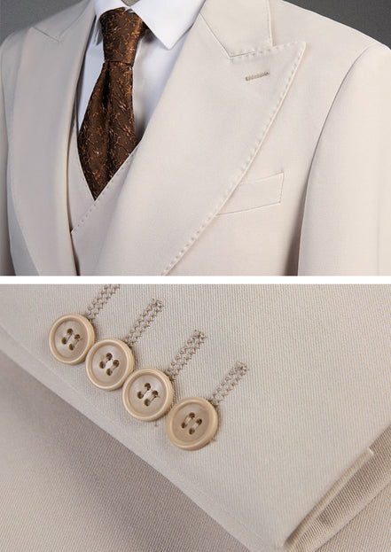 Men’s Classic White 3-Piece Barge Collar Suit