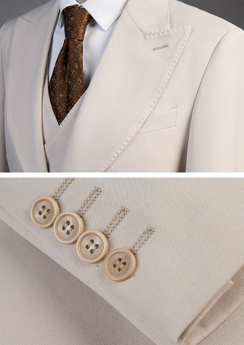Men’s Classic White 3-Piece Barge Collar Suit