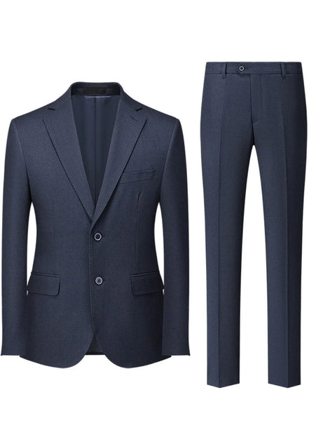 Men’s  3-Piece Navy Suit with Flat Barge Collar