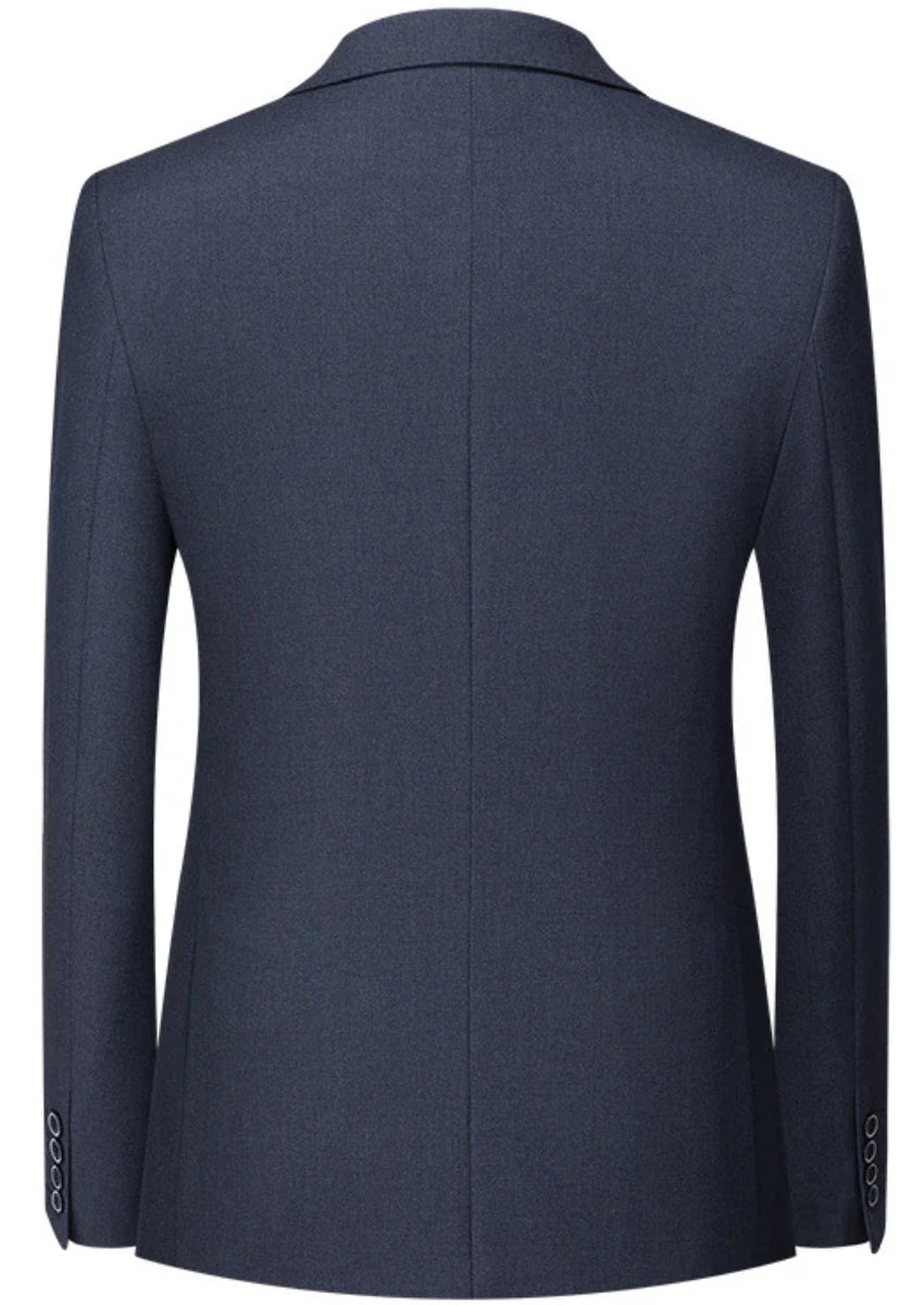 Men’s  3-Piece Navy Suit with Flat Barge Collar