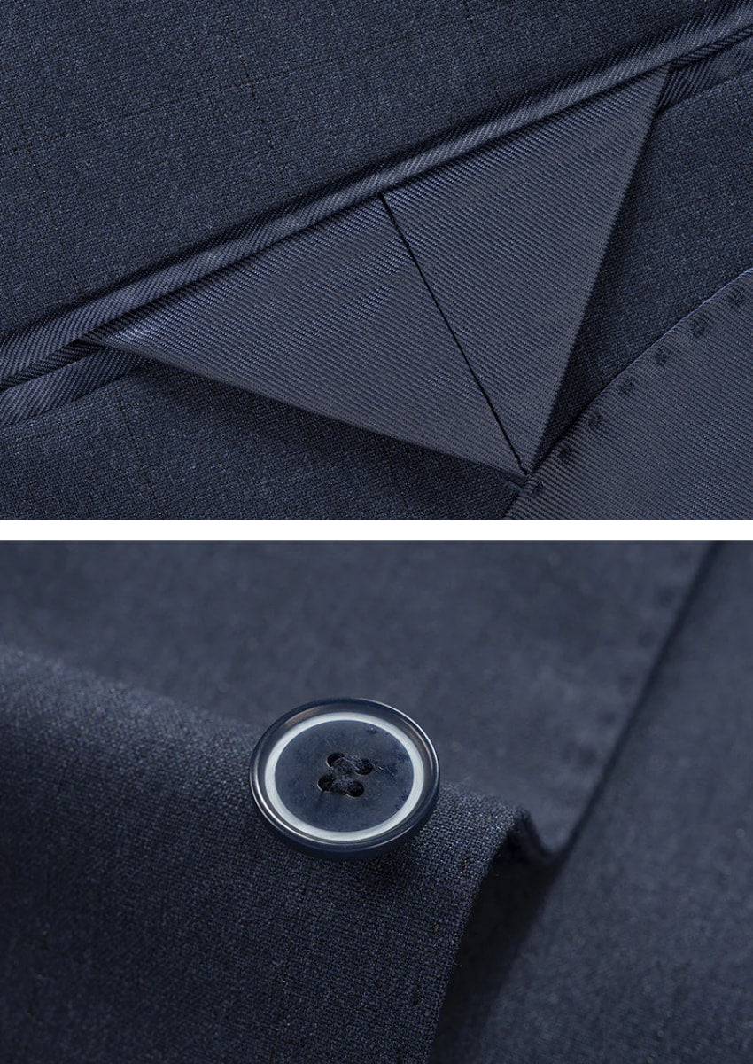 Men’s  3-Piece Navy Suit with Flat Barge Collar