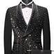Black crystal fringe tuxedo jacket and trousers 2-piece set front view - The Midnight Cascade