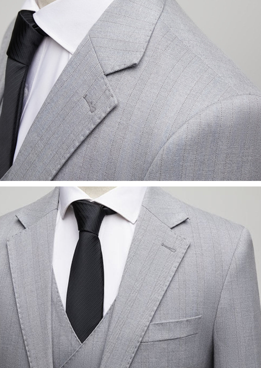 Men’s Light Gray 3-Piece Wedding Suit