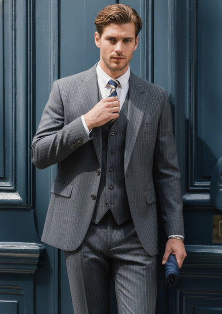 Men’s Dark Grey 3-Piece Suit Set with Side Slit