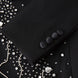 Close up of asymmetric crystal tassel fringe and stardust satin lapel detail ｜Nevo Suits