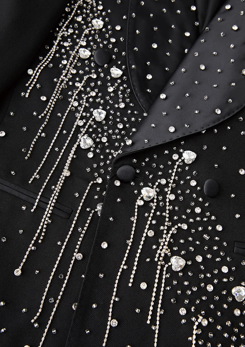 Men’s Rystal Tassel Black Luxury Notched Lapel 2-Piece Set