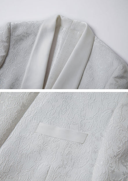 Men’s White Jacquard 3-Piece Wedding Groom Tuxedo