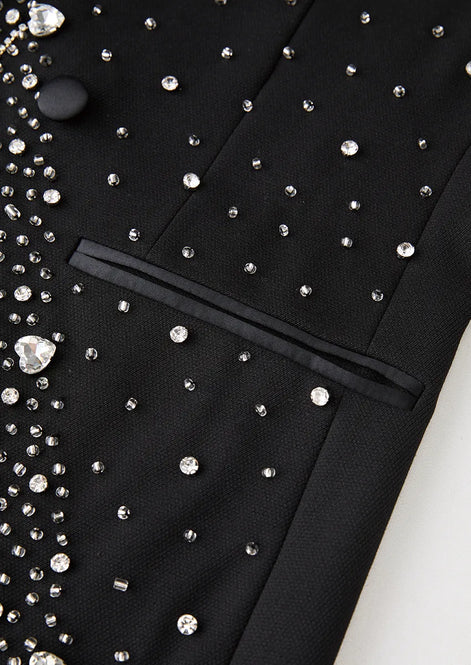 The Midnight Cascade - Black Crystal Fringe Tuxedo Set