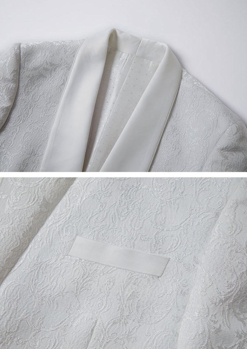 Men’s White Jacquard 3-Piece Wedding Groom Tuxedo