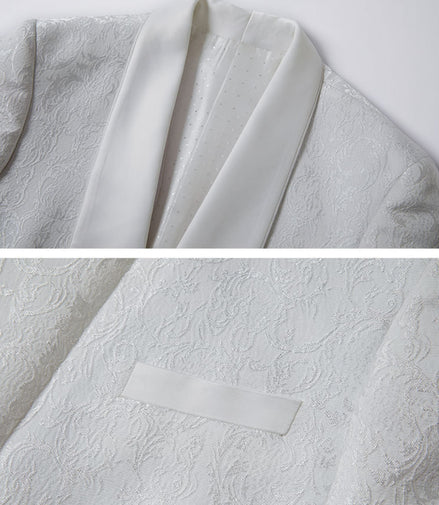 Men’s White Jacquard 3-Piece Wedding Groom Tuxedo